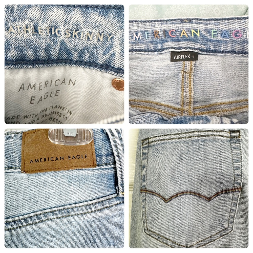 NWOT American Eagle Airflex+ Patched Athletic Skinny Jeans Light Blue Mens 29x32 - Picture 10 of 12